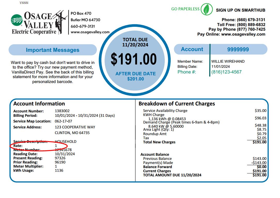 example of electricity rates document